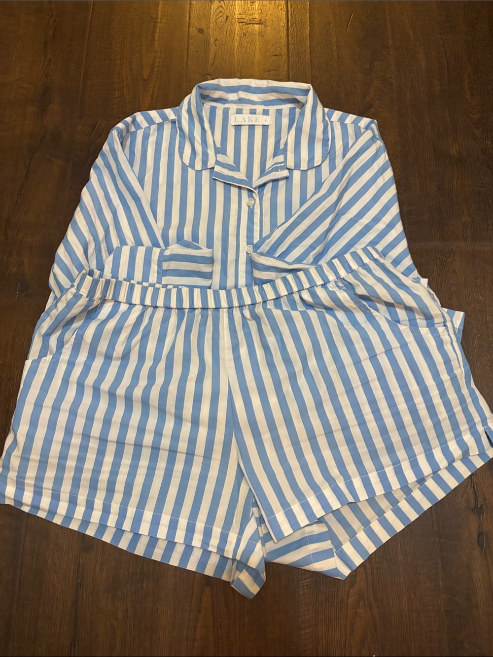 LAKE Light Blue and White Striped Pajama Set